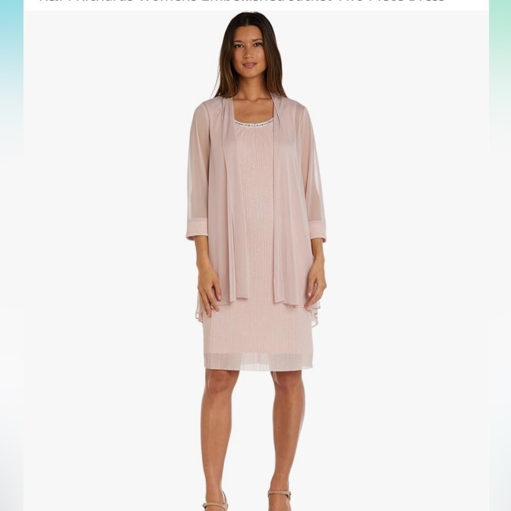 R&M Richards Cover Up Womens 16 Rose Shear Embellished Long Sleeve New Formal